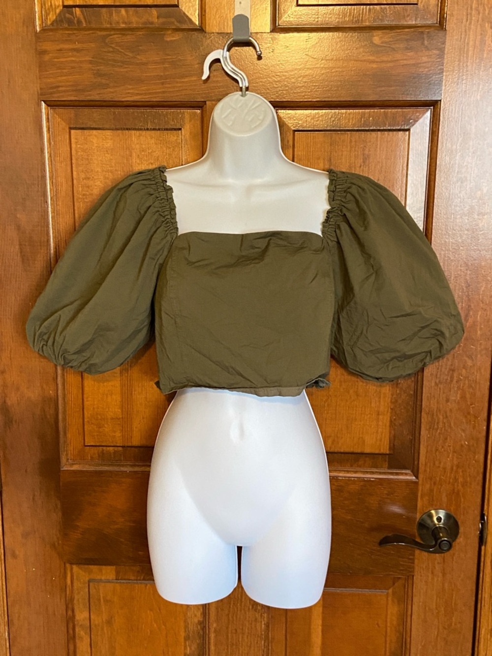 Jason Wu Princess Puff Shoulder Chic Versatile Crop Top Olive Green Size Large - Picture 2 of 11